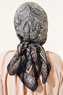 Paisley Desen Elegance Eşarp Siyah Ekru - Başörtüsü
