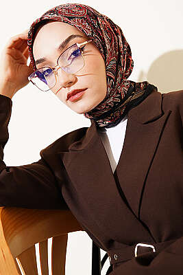 Paisley Desen Elegance Eşarp Siyah Kırmızı - Başörtüsü