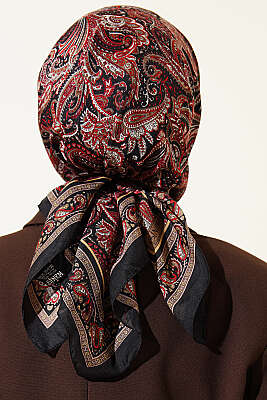 Paisley Desen Elegance Eşarp Siyah Kırmızı - Başörtüsü