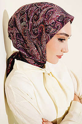 Paisley Desen Elegance Eşarp Siyah Mor 