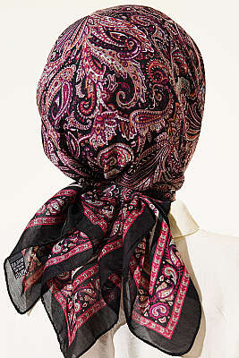 Paisley Desen Elegance Eşarp Siyah Mor - Başörtüsü