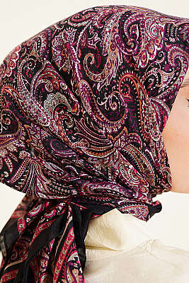 Paisley Desen Elegance Eşarp Siyah Mor - Başörtüsü