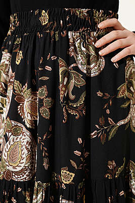 Paisley Desen Katlı Viskon Etek Siyah - Etek