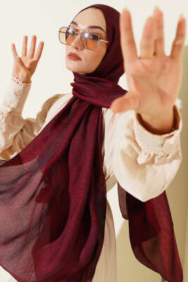 Paisley Desen Shine Line Şal Bordo 
