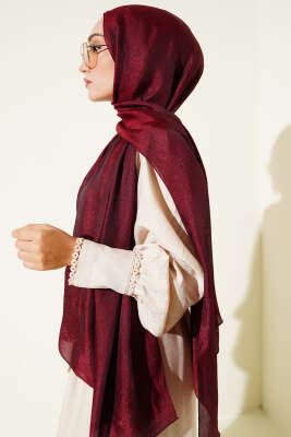 Paisley Desen Shine Line Şal Bordo - Başörtüsü