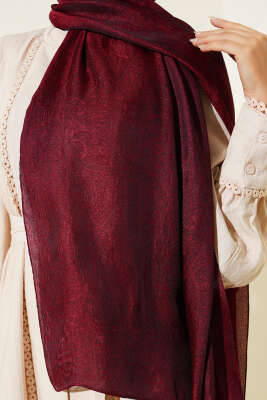 Paisley Desen Shine Line Şal Bordo - Başörtüsü