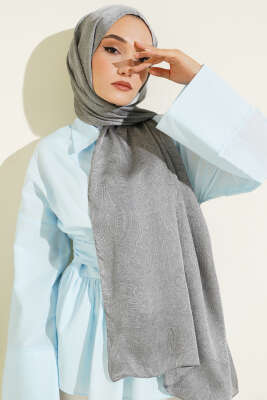 Paisley Desen Shine Line Şal Gri 