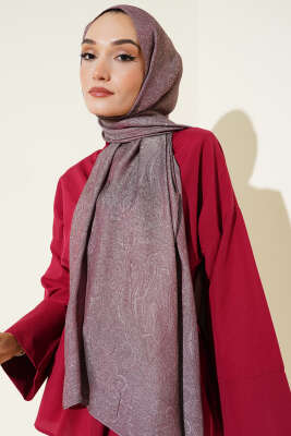 Paisley Desen Shine Line Şal Vişne - Başörtüsü