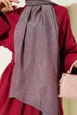 Paisley Desen Shine Line Şal Vişne - Başörtüsü