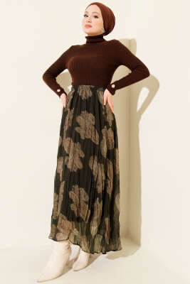 Paisley Desen Şifon Etek Acı Kahve - Etek