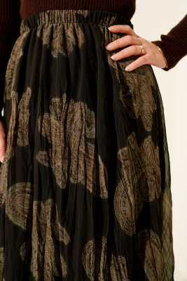 Paisley Desen Şifon Etek Acı Kahve - Etek