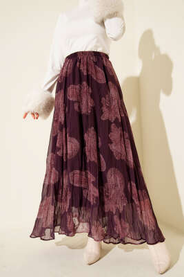 Paisley Desen Şifon Etek Mor - VAV TEKSTİL