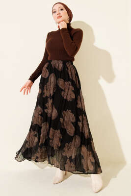 Paisley Desen Şifon Etek Siyah - Etek