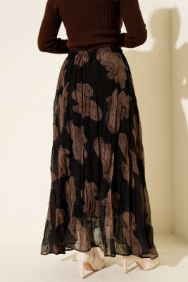 Paisley Desen Şifon Etek Siyah - Etek