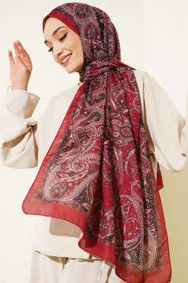 Paisley Desen Soft Şal Bordo - Başörtüsü