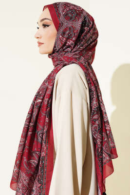 Paisley Desen Soft Şal Bordo - Başörtüsü