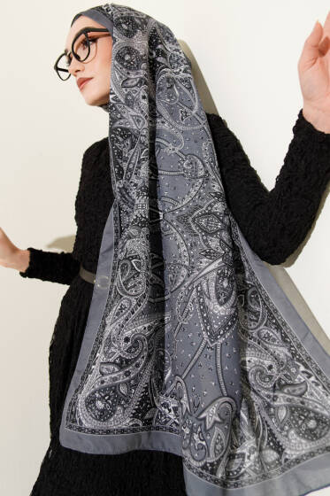 Paisley Desen Soft Şal Füme - Başörtüsü