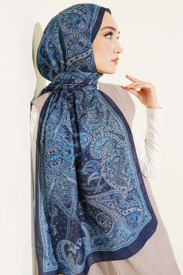 Paisley Desen Soft Şal İndigo 