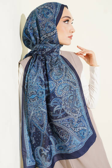 Paisley Desen Soft Şal İndigo - Başörtüsü