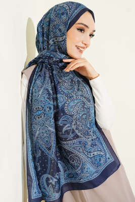 Paisley Desen Soft Şal İndigo - Başörtüsü