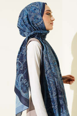Paisley Desen Soft Şal İndigo - Başörtüsü