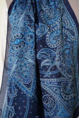 Paisley Desen Soft Şal İndigo - Başörtüsü