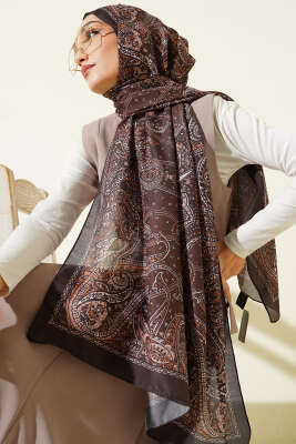 Paisley Desen Soft Şal Koyu Haki - Başörtüsü