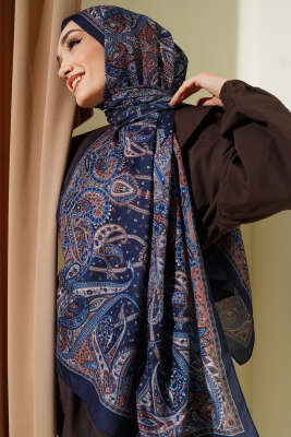 Paisley Desen Soft Şal Lacivert - Başörtüsü