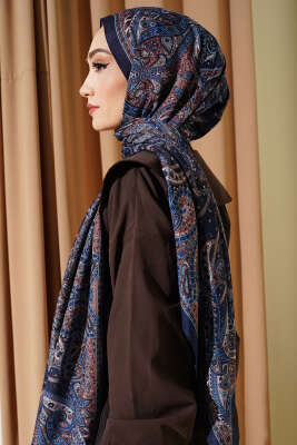Paisley Desen Soft Şal Lacivert - Başörtüsü