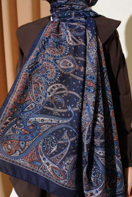 Paisley Desen Soft Şal Lacivert - Başörtüsü