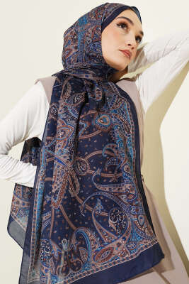 Paisley Desen Soft Şal Saks - Başörtüsü