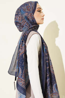 Paisley Desen Soft Şal Saks - Başörtüsü