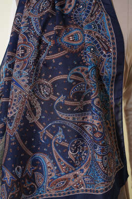 Paisley Desen Soft Şal Saks - Başörtüsü