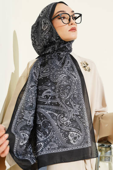 Paisley Desen Soft Şal Siyah - Başörtüsü