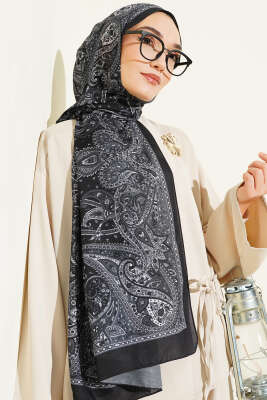 Paisley Desen Soft Şal Siyah - Başörtüsü