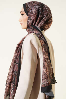 Paisley Desen Soft Şal Siyah Camel - Başörtüsü