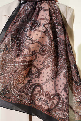 Paisley Desen Soft Şal Siyah Camel - Başörtüsü