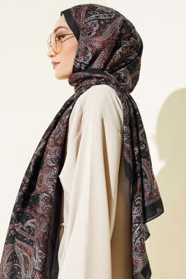 Paisley Desen Soft Şal Siyah Kahve - Başörtüsü