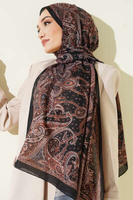 Paisley Desen Soft Şal Siyah Latte - Başörtüsü