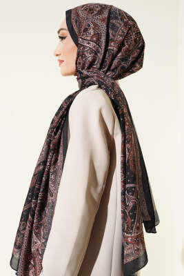 Paisley Desen Soft Şal Siyah Latte - Başörtüsü