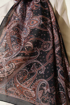 Paisley Desen Soft Şal Siyah Latte - Başörtüsü