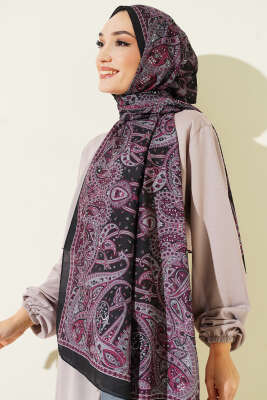 Paisley Desen Soft Şal Siyah Lila 