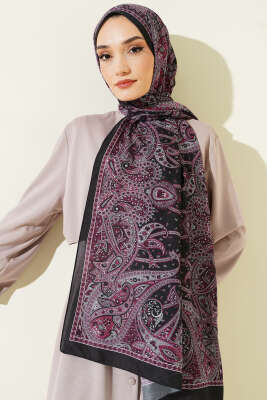 Paisley Desen Soft Şal Siyah Lila - Başörtüsü