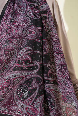 Paisley Desen Soft Şal Siyah Lila - Başörtüsü