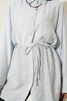 Paisley Desenli İp Kuşaklı Gömlek Buz Mavisi - Gömlek