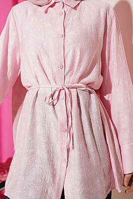 Paisley Desenli İp Kuşaklı Gömlek Pembe - Gömlek