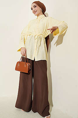 Paisley Desenli İp Kuşaklı Gömlek Sarı - Gömlek