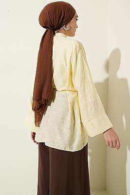 Paisley Desenli İp Kuşaklı Gömlek Sarı - Gömlek