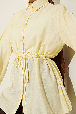 Paisley Desenli İp Kuşaklı Gömlek Sarı - Gömlek