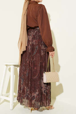 Paisley Desenli Kemerli Tül Etek Kahve - Etek